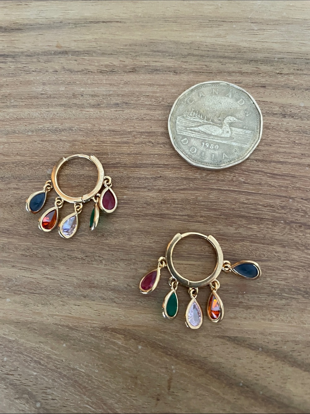 Delicate Crystal Charm Hoop Earrings - Picture 2 of 2